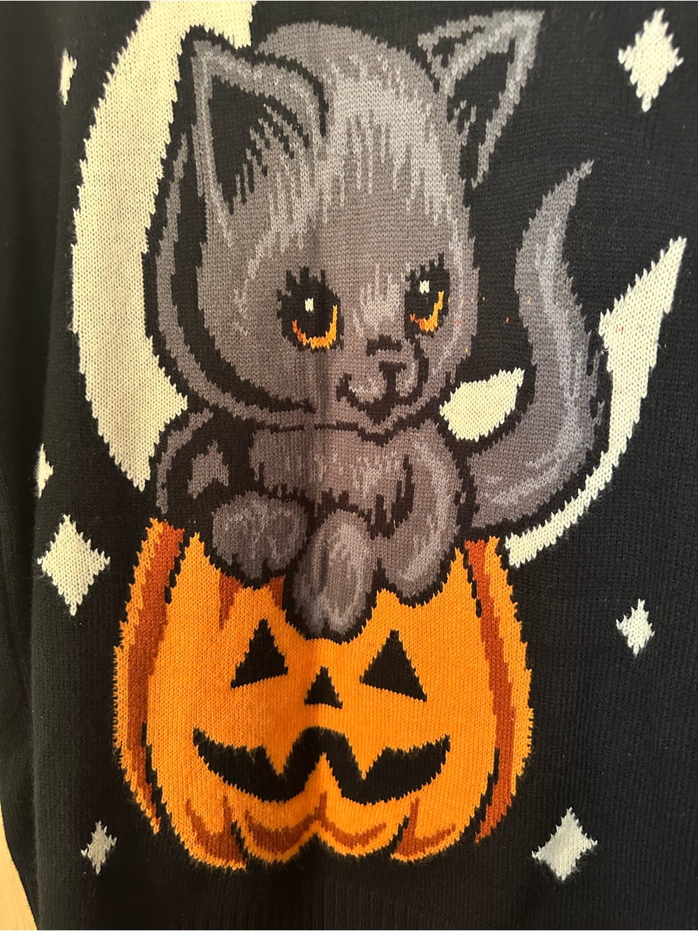 Black Halloween Cat Pumpkin Knit Sweater for Women - Picture 3 of 7